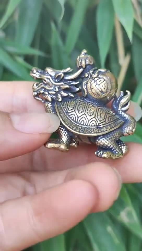 Old Copper Gilt Feng Shui Dragon Turtle Divine Beast Luck