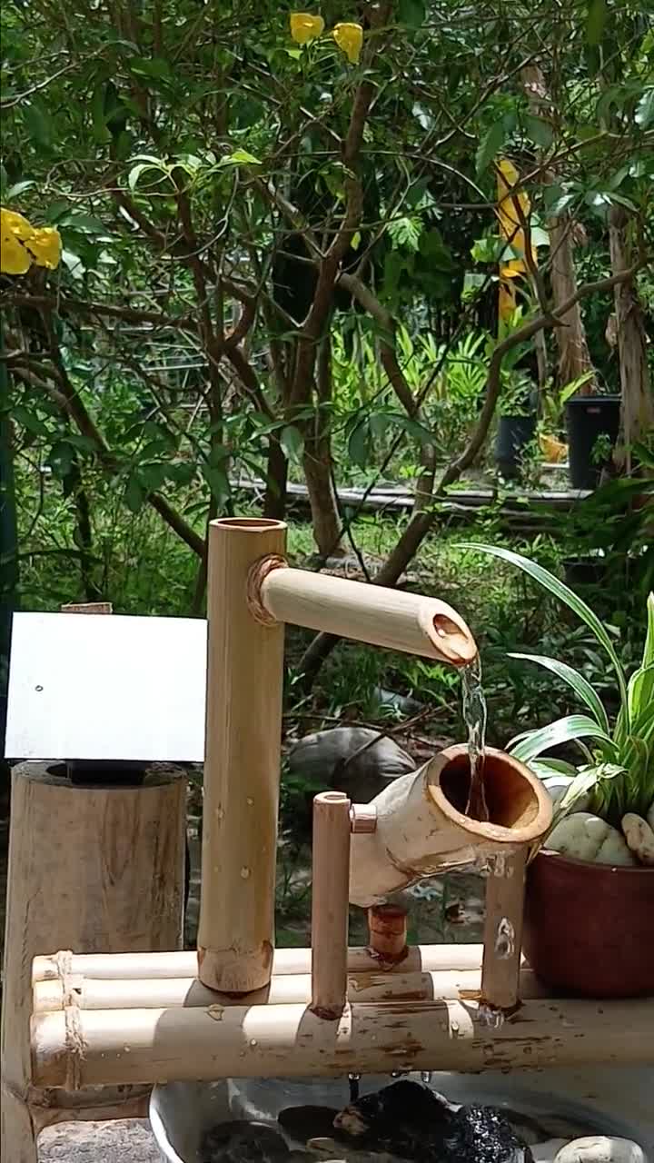 卓上ソーラー竹製噴水（日本風）｜手作りの獅子おどし｜小さな禅庭の