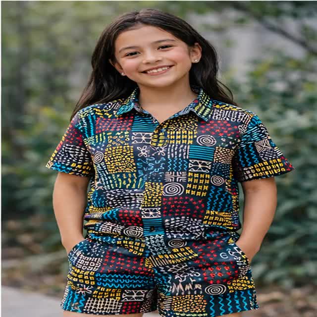 African Patchwork Kids Two-piece Set | Colorful Summer Outfit Boys