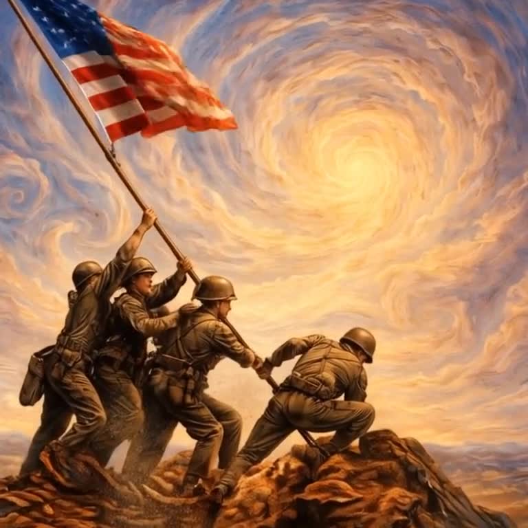 Iwo Jima Print WWII Flag Raising Patriotic Military Tribute Wall