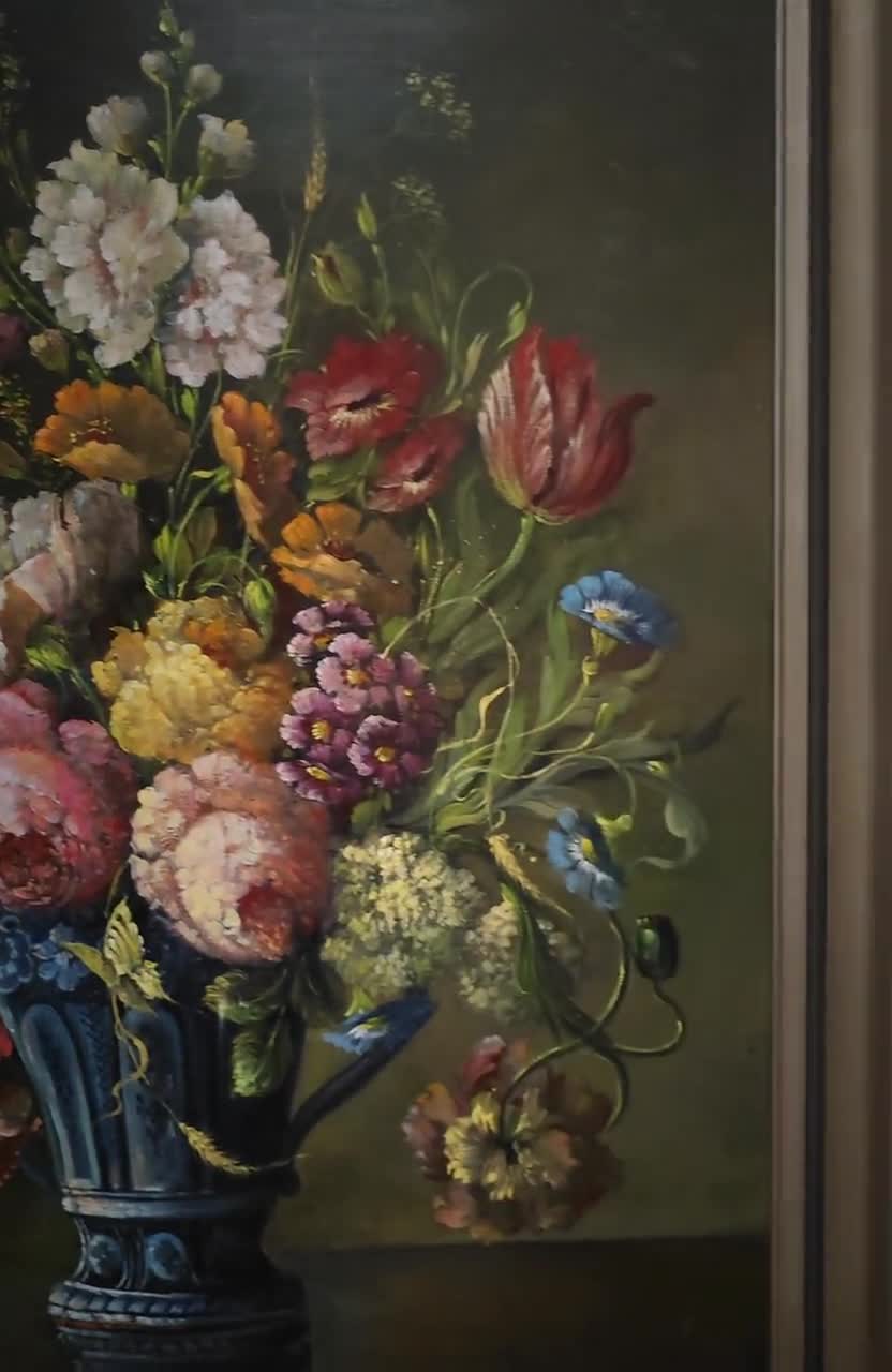 Antique Dutch Floral Still Life Oil Painting, Signed Flower
