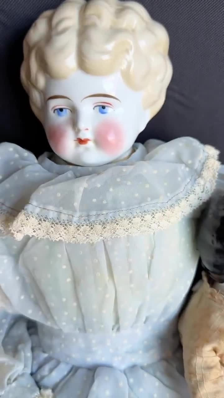 Antique Hertwig German China Head Doll C. 1890s: 15 Inch Old