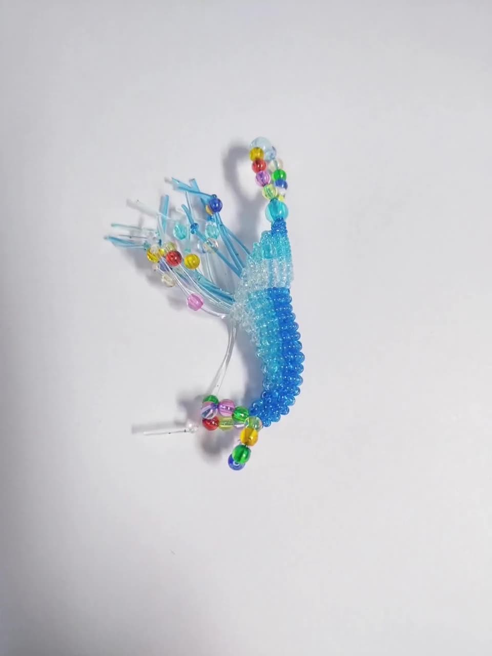 Handmade Crystal Shrimp Keychain – Rainbow Glass Beaded Bag