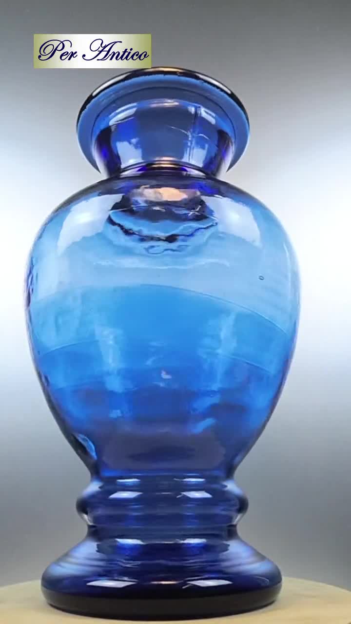 French Vintage Blue Art Glass Vase - Etsy