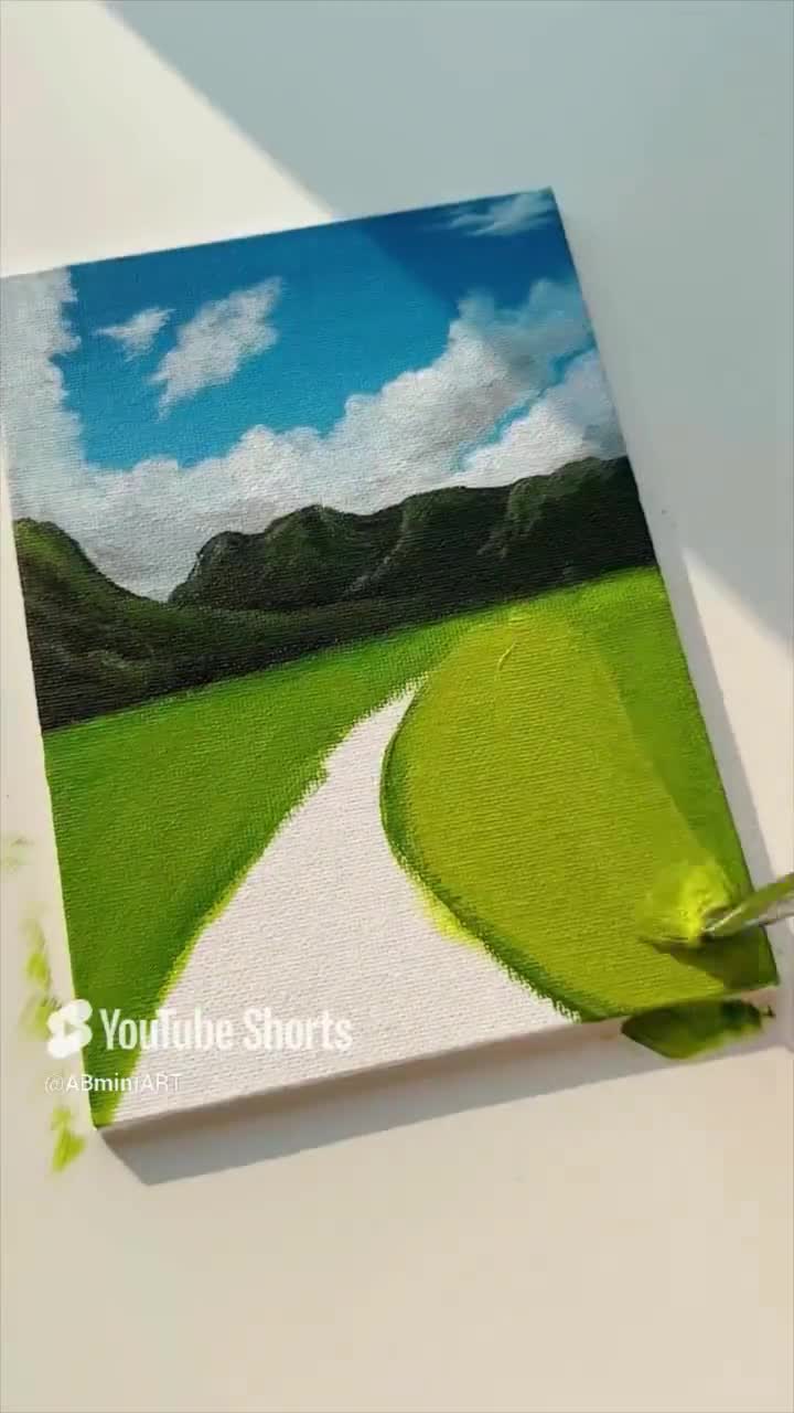 Windows XP Nostalgia Art: Hand-painted Countryside Landscape (5x7