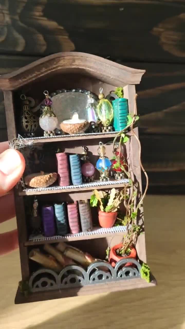 Witch Miniature Bookshelf, Handmade Fantasy Potion Shelf