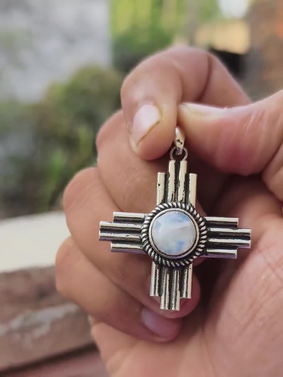 Sterling Silver Moonstone Zia Pendant: Native American Necklace - Etsy