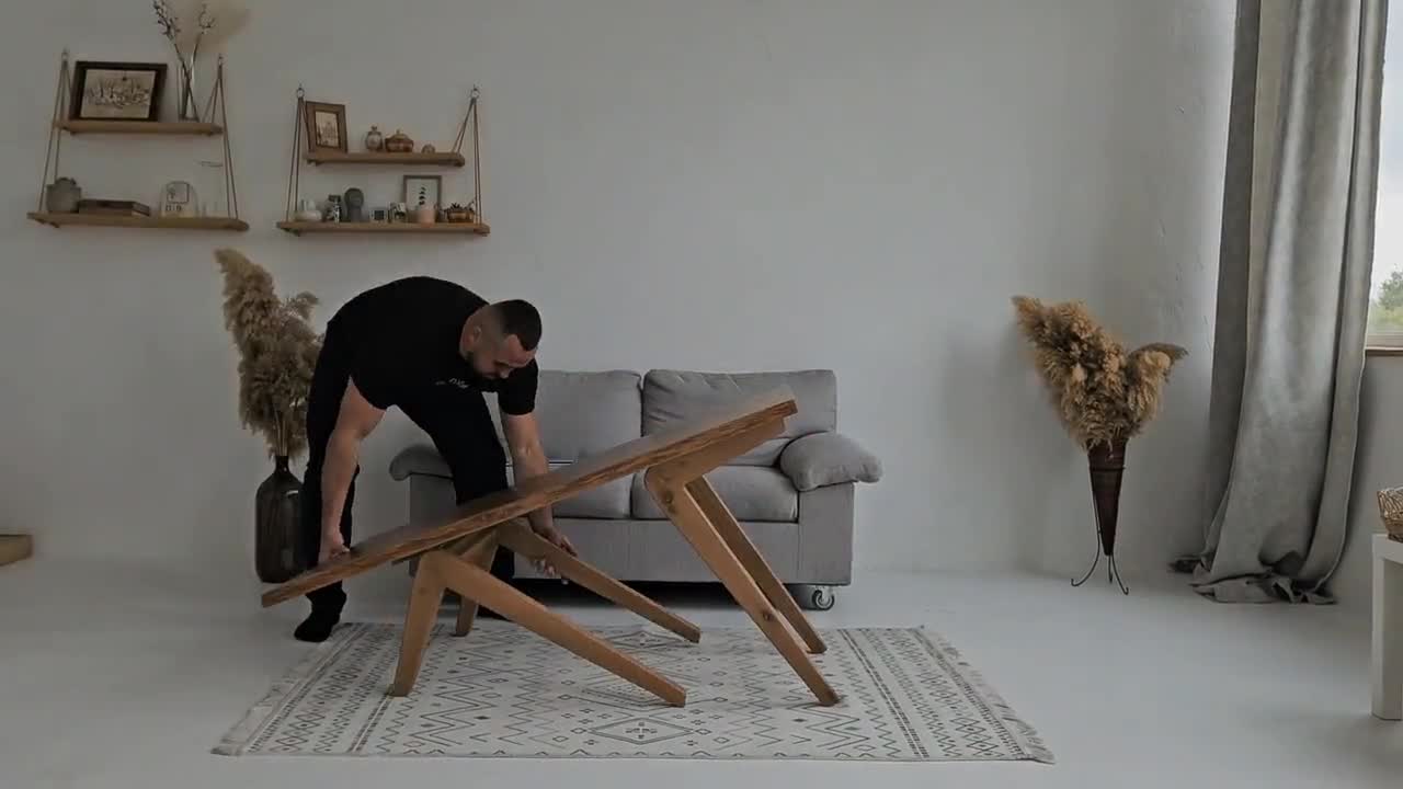 Live Edge Oak Transformer Table – Adjustable Height Coffee