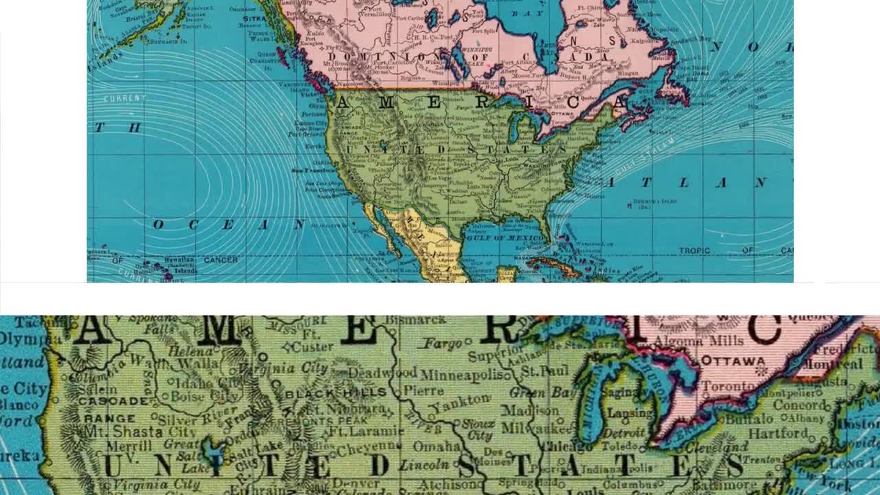 ヴィンテージ世界地図プリント：1897年版アトラス「ブルー