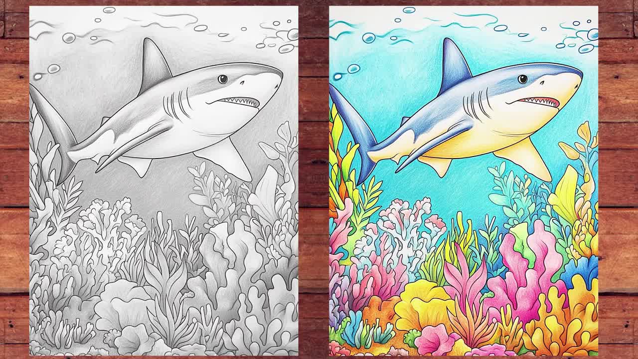 大人のための精巧なサメの塗り絵：海のアート（PDF印刷可能ブック