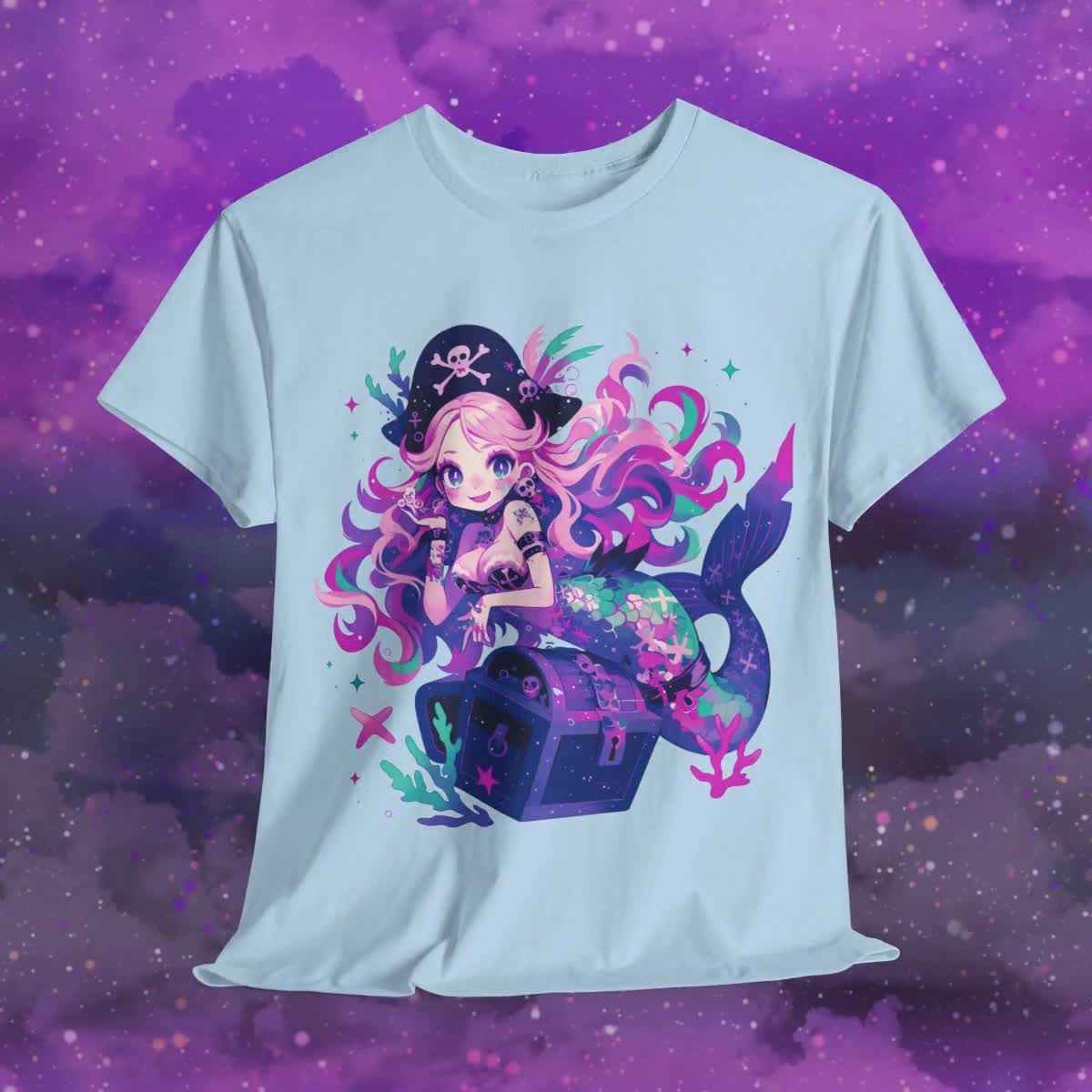 Mermaid Pirate T-shirt, Pastel Goth Graphic Tee, Yami Kawaii