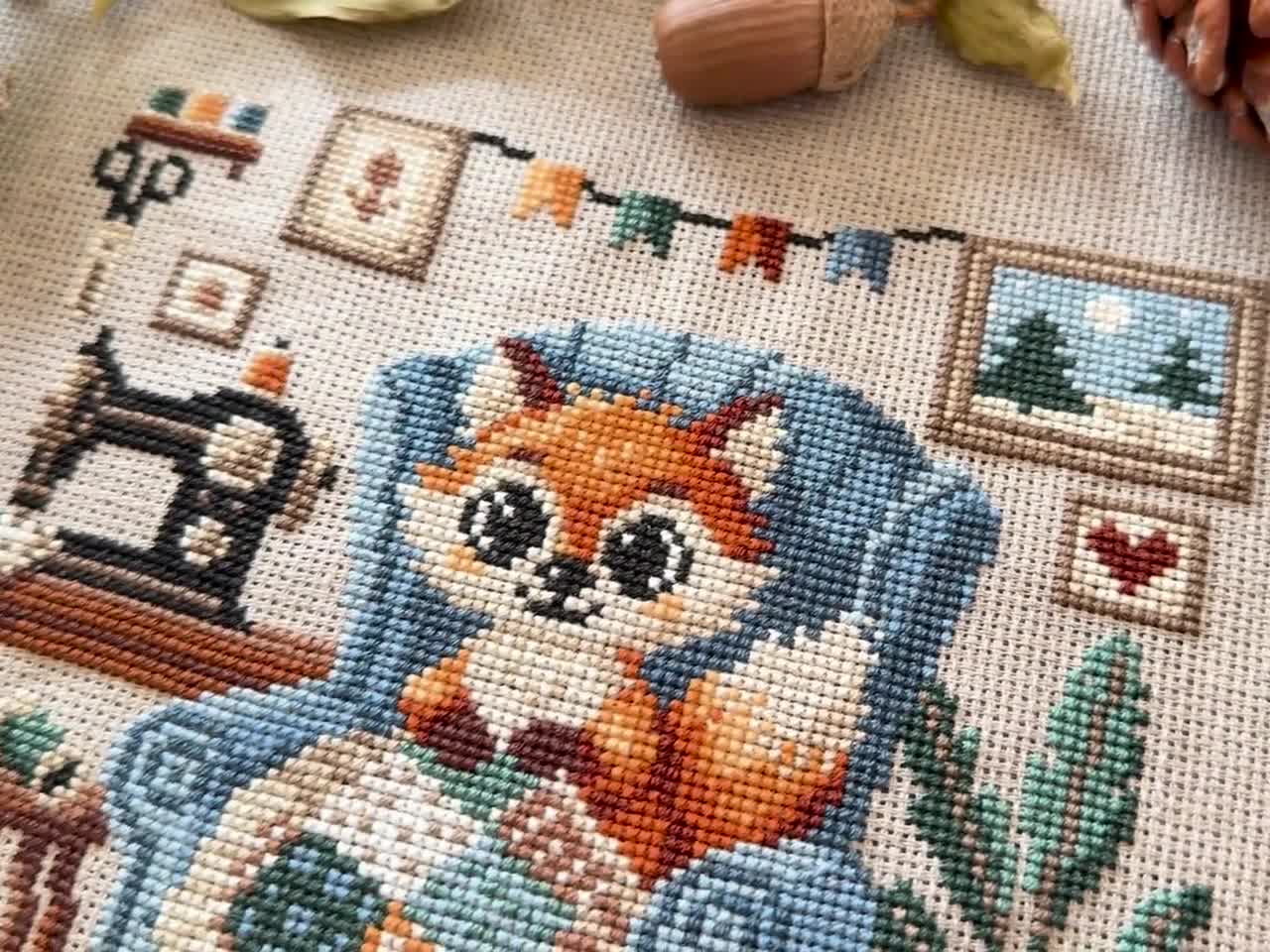 Quilting Fox Cross Stitch Pattern PDF - Instant Download