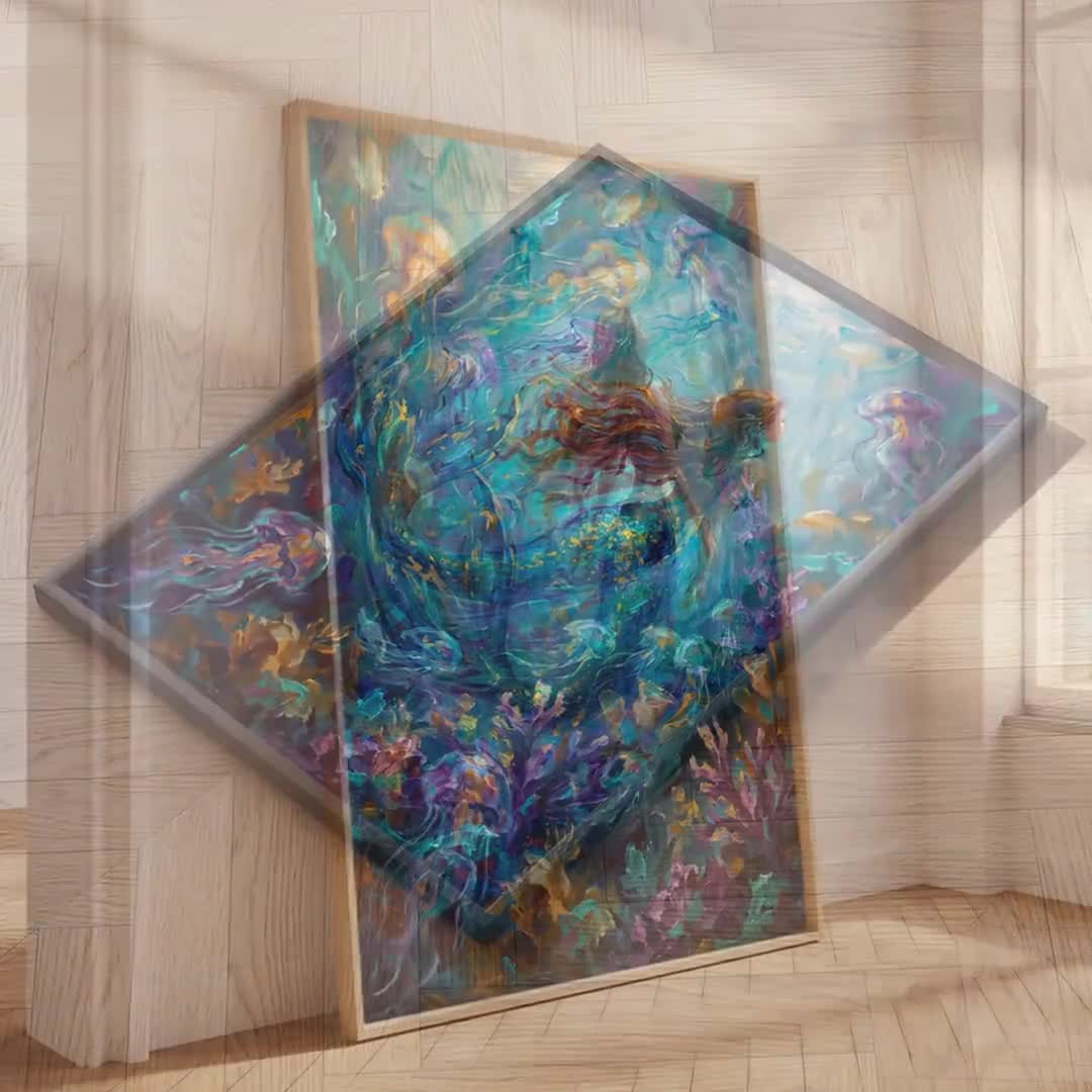 人魚とクラゲのウォールアート - 鮮やかな海のファンタジー装飾