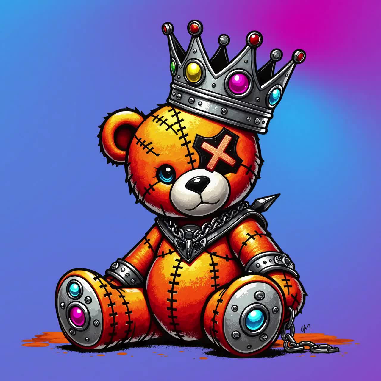 Teddie Bear Png , Punk Graffiti Bear PNG – Orange Crowned Teddy