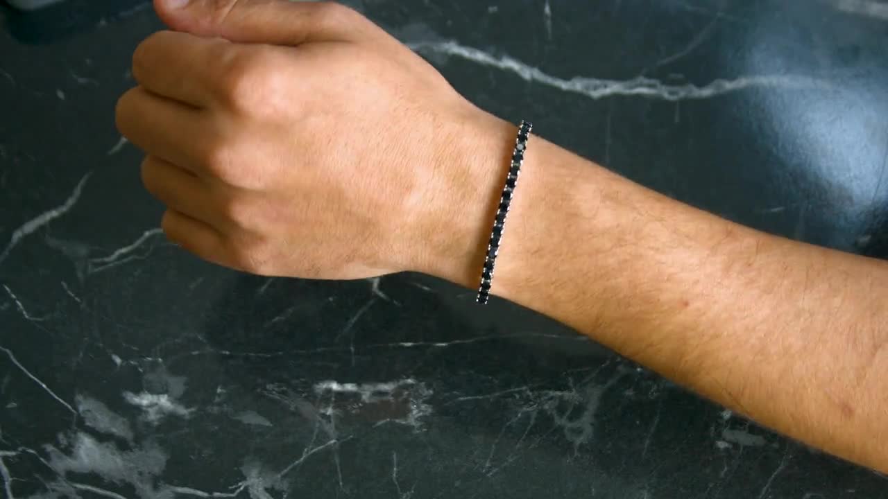シルバー 5mm ブラックダイヤモンド テニスブレスレット、メンズ