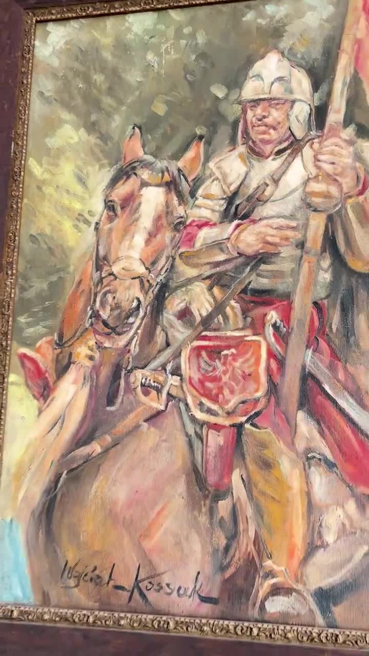 キャンバスに描かれたポーランドのフサール騎兵の絵画：ヴィンテージの