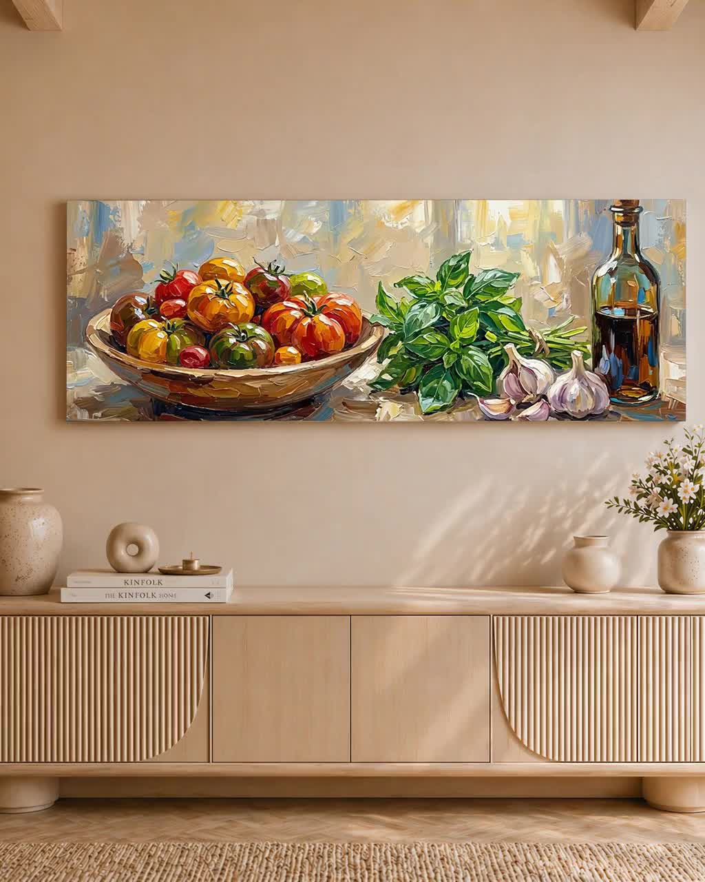 Mediterranean Kitchen Canvas Wall Art – Tomatoes Basil Garlic