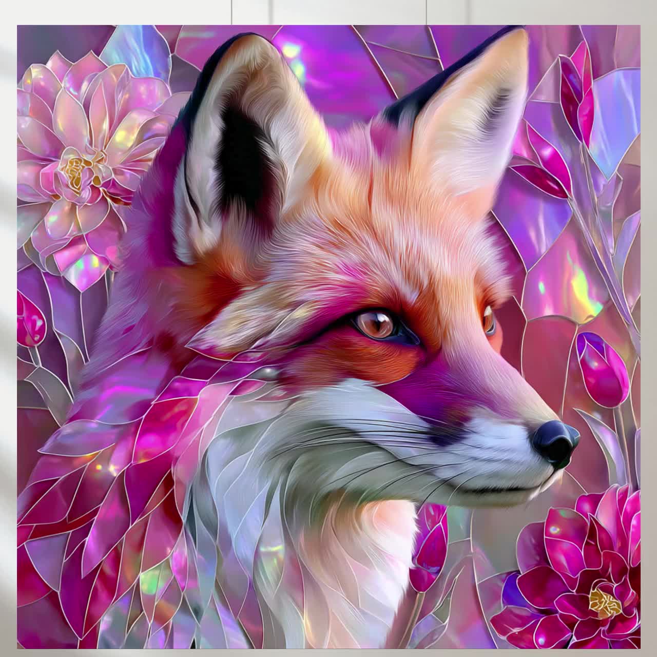 Set of 5 Pink Fox, Stained Glass With Glitter - Etsy