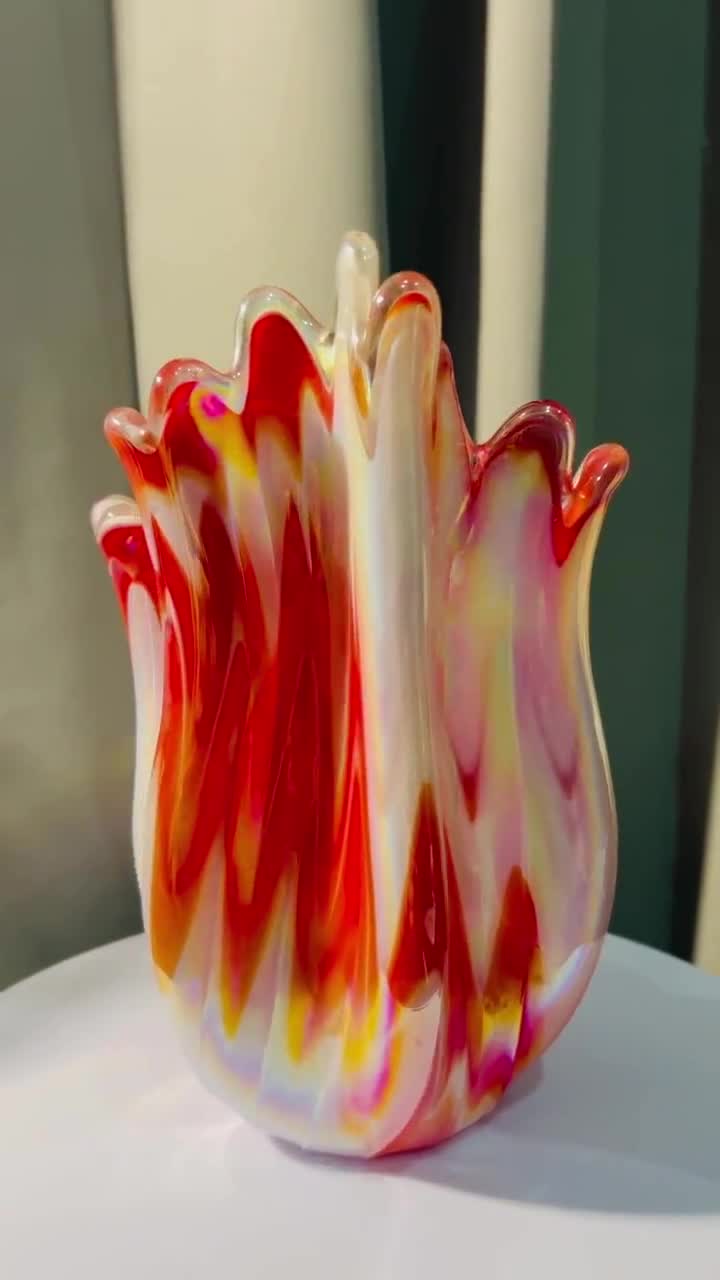 Vintage Kurata Craft Pearlecent Japan Red & Pearl White Vase