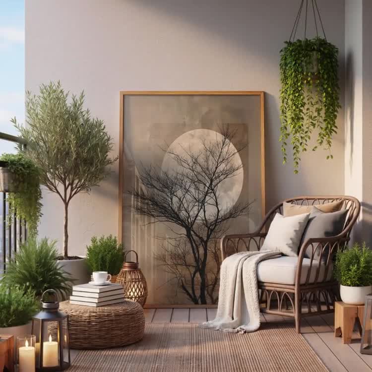 Japandi Tree Wall Art Set of 3, Moon Tree Prints, Minimalist