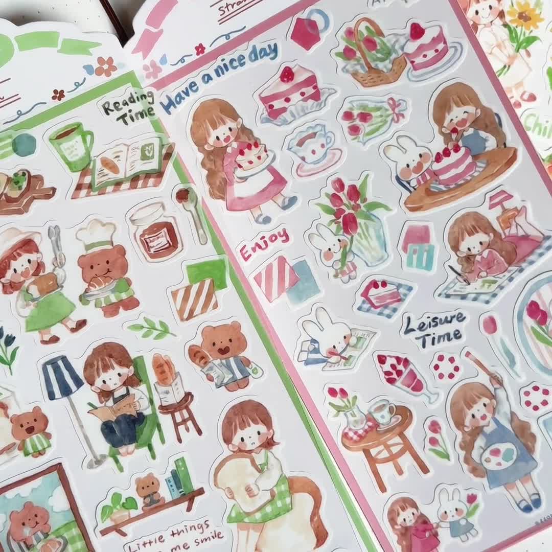 Molinta Hand-drawn Washi Sticker Sheets | Today's Thoughts