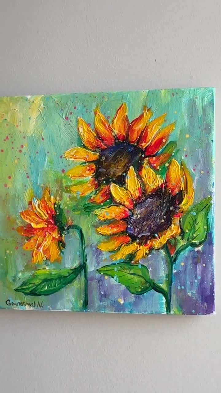 Sunflower Art, Acrylic Painting on Canvas, Abstract Sunflowers