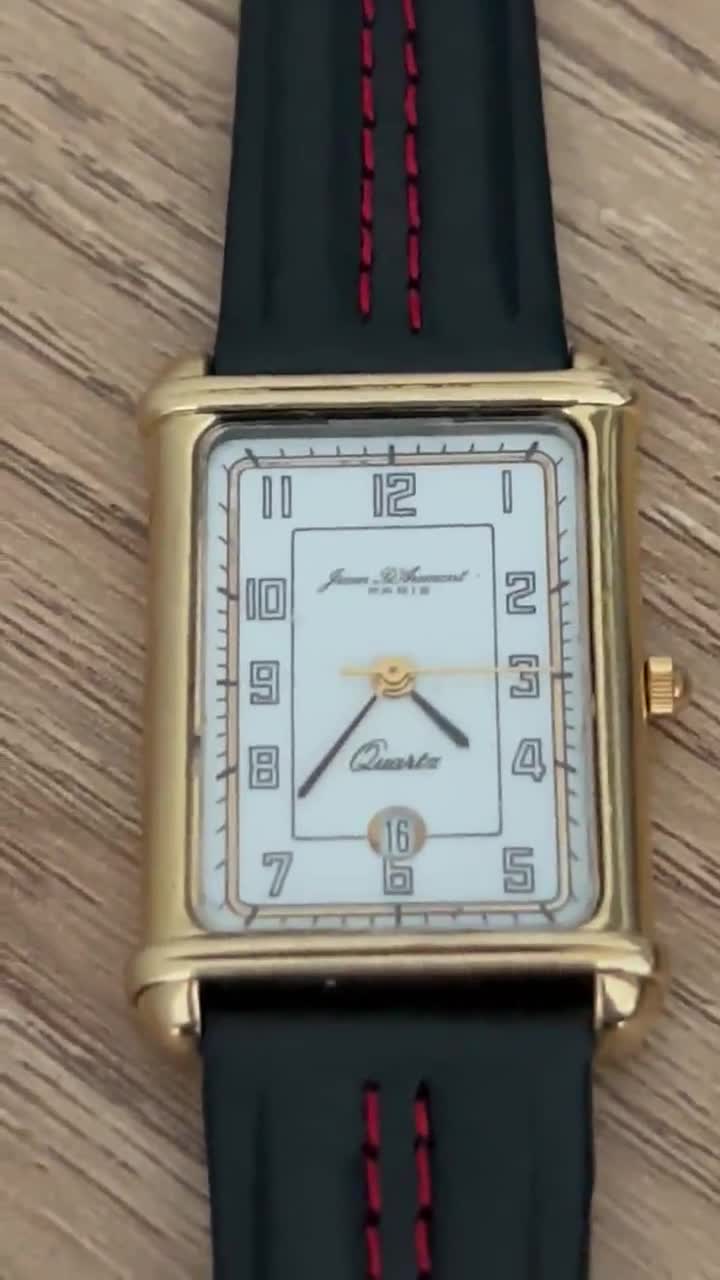 Jean D'aumont Paris NOS 1990s Tank Watch : Ultra Rare Leather