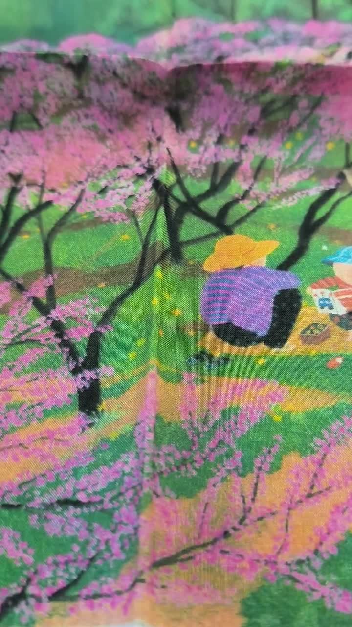 原田太治 ヴィンテージ スーベニア ハンカチ - タイトル：四季 桃の花