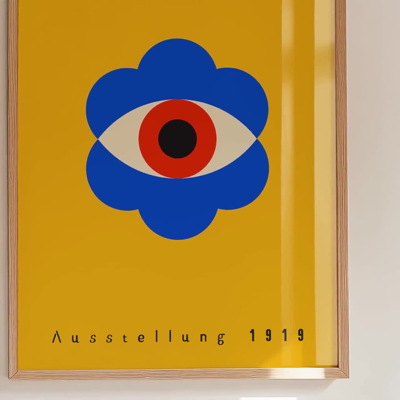 Bauhaus Poster Printable: Geometric Eye Floral Art Print, Mustard