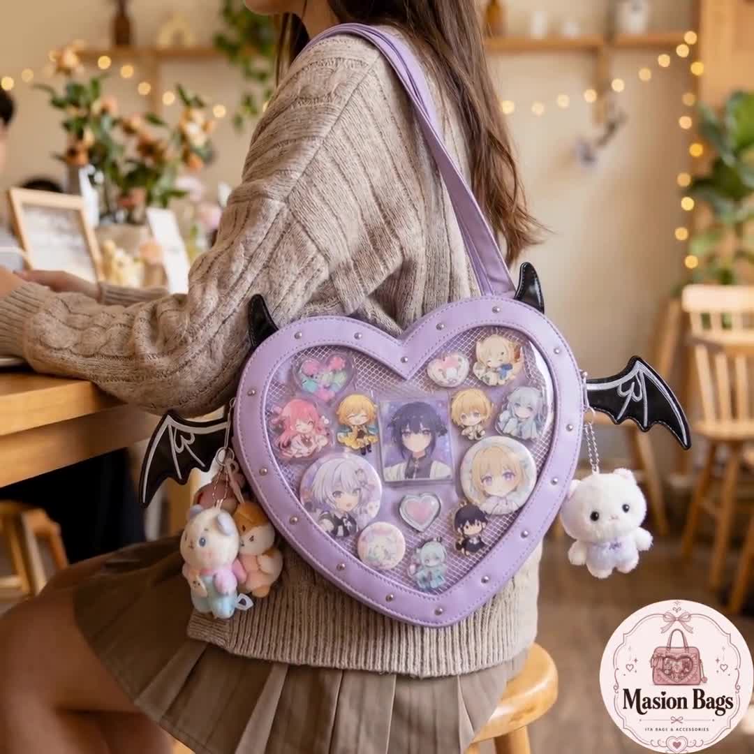 Pastel Goth Heart Ita Shoulder Bag With Clear Window for Anime