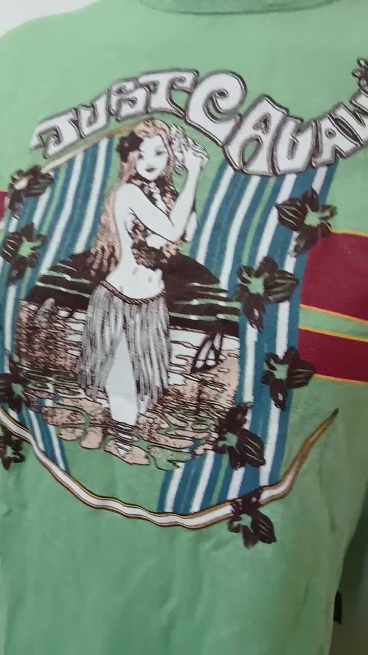 Vintage Just Cavalli Y2K T Shirt Green Hawaiian Hula Girl Graphic
