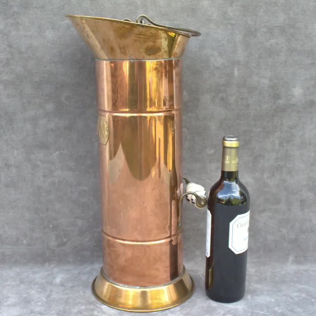 Vintage Brass Copper French Large Pitcher Umbrella Cane Stand Home
