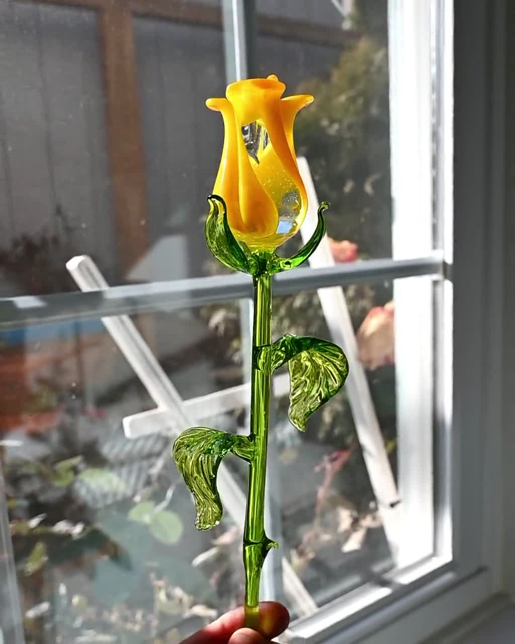 ガラスのバラ - 手吹きガラスの花 - 黄色のガラスの花 - 吹きガラスの