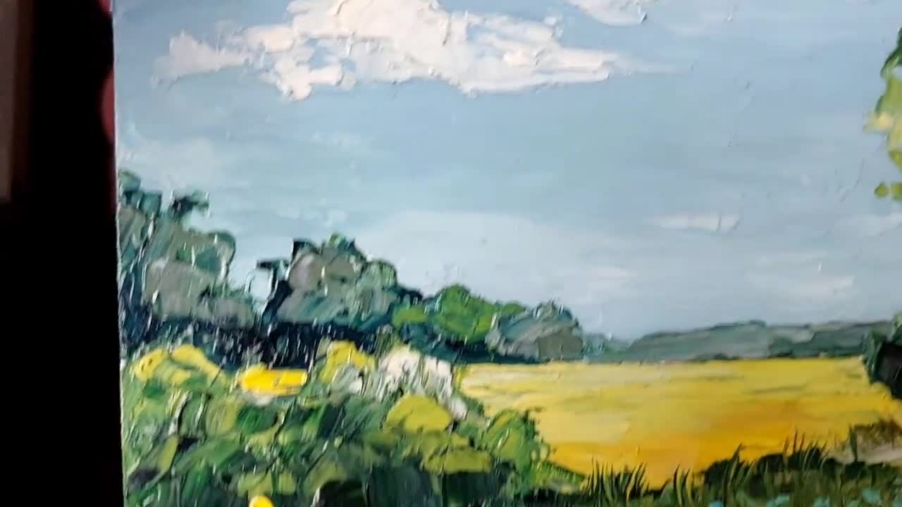 オリジナルの風景油絵、小型油絵作品、8x8サイズのウォールアート