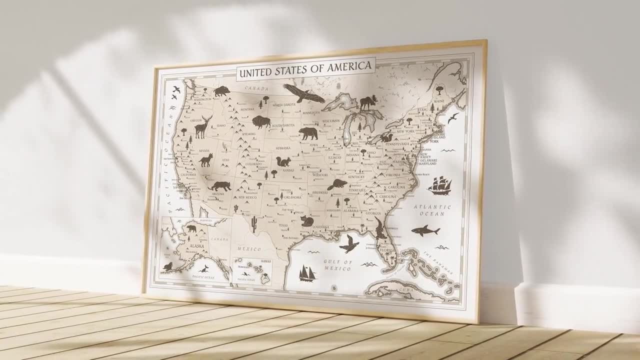 アメリカ地図の印刷可能なポスター | ヴィンテージの子供用アメリカ