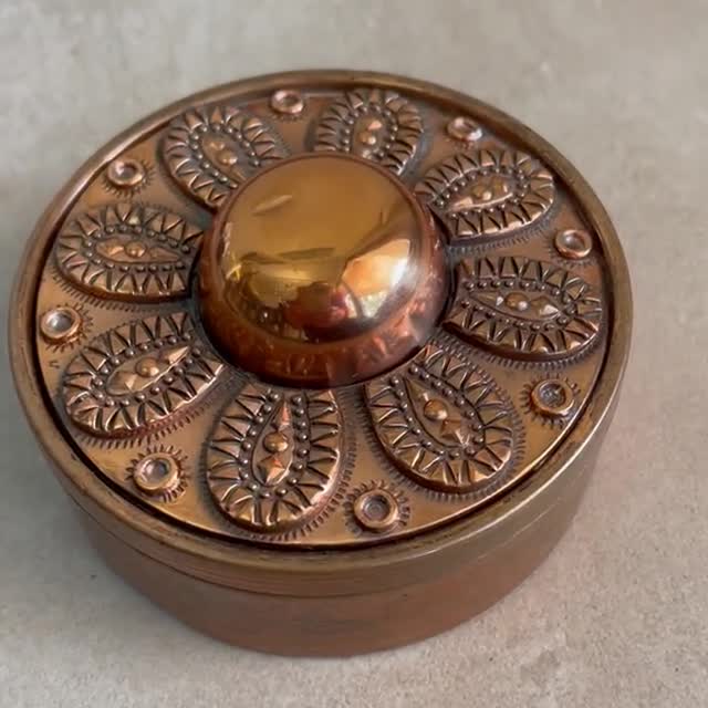 Mid-century Brutalist Copper Alloy Box, Hungarian Geometric Relief