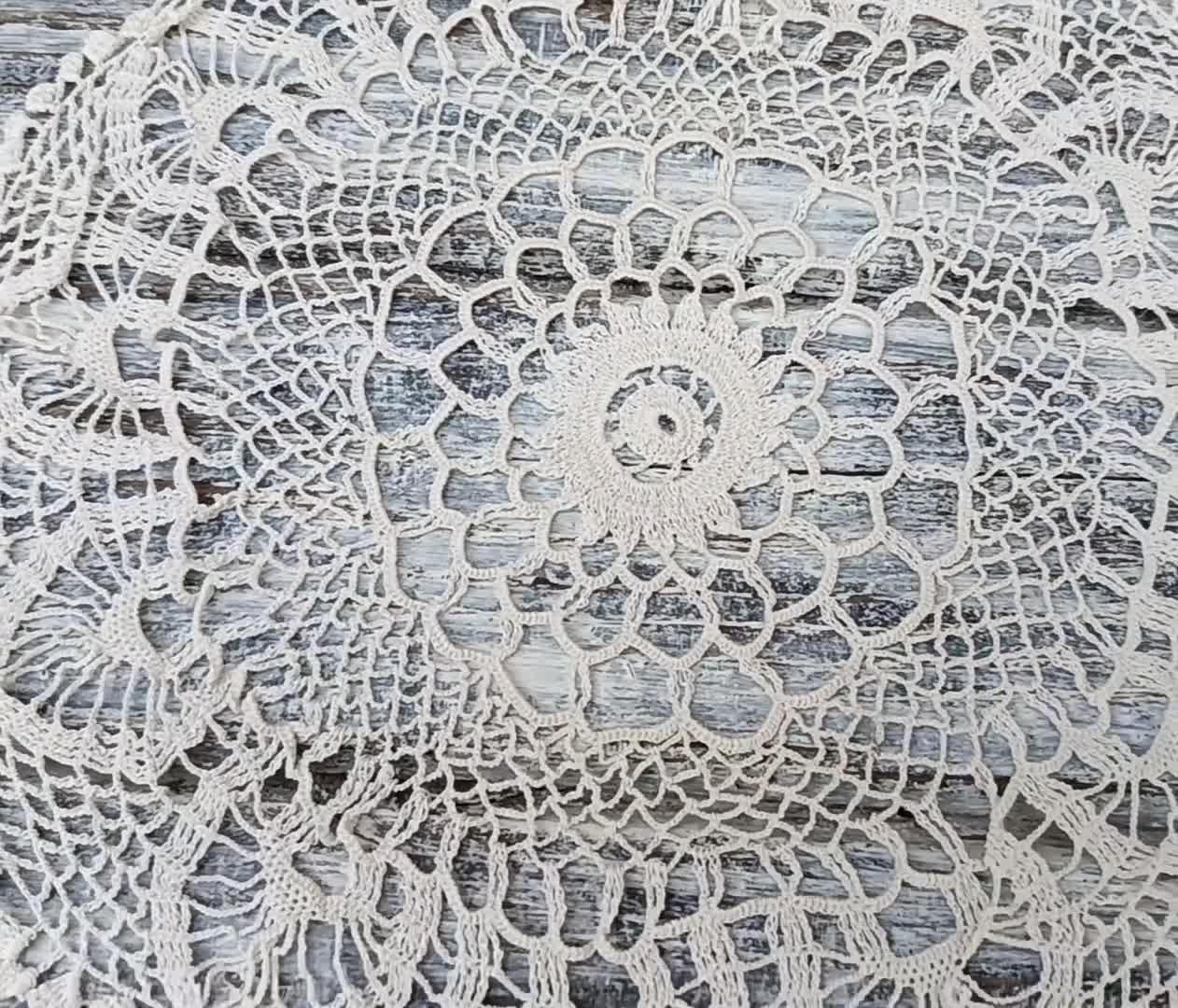 Vintage Lace Crochet Doily, Fine Cotton, Beige Round 24 Cm - Etsy
