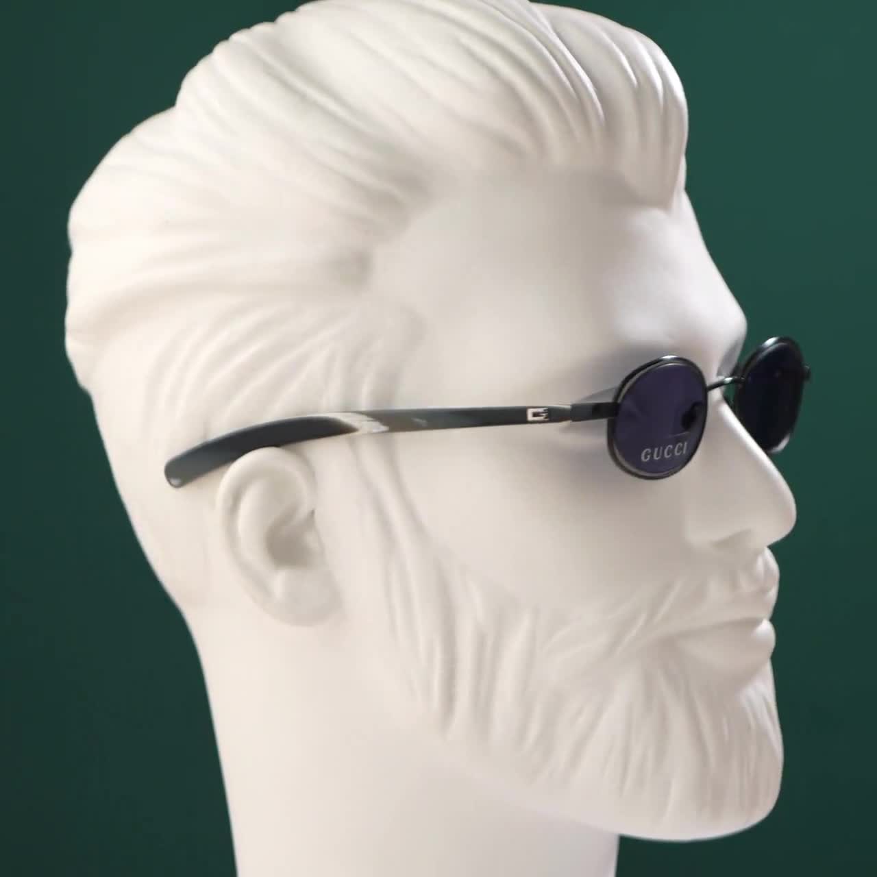 Gucci Sunglasses GG 1614, Blue Lens Oval Frame, Silver Black Horn
