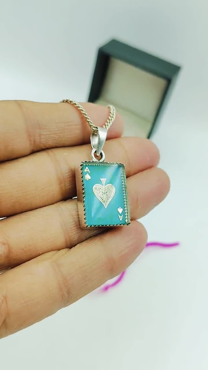 Turquoise Ace Spades Pendant 925 Sterling Silver Handcrafted