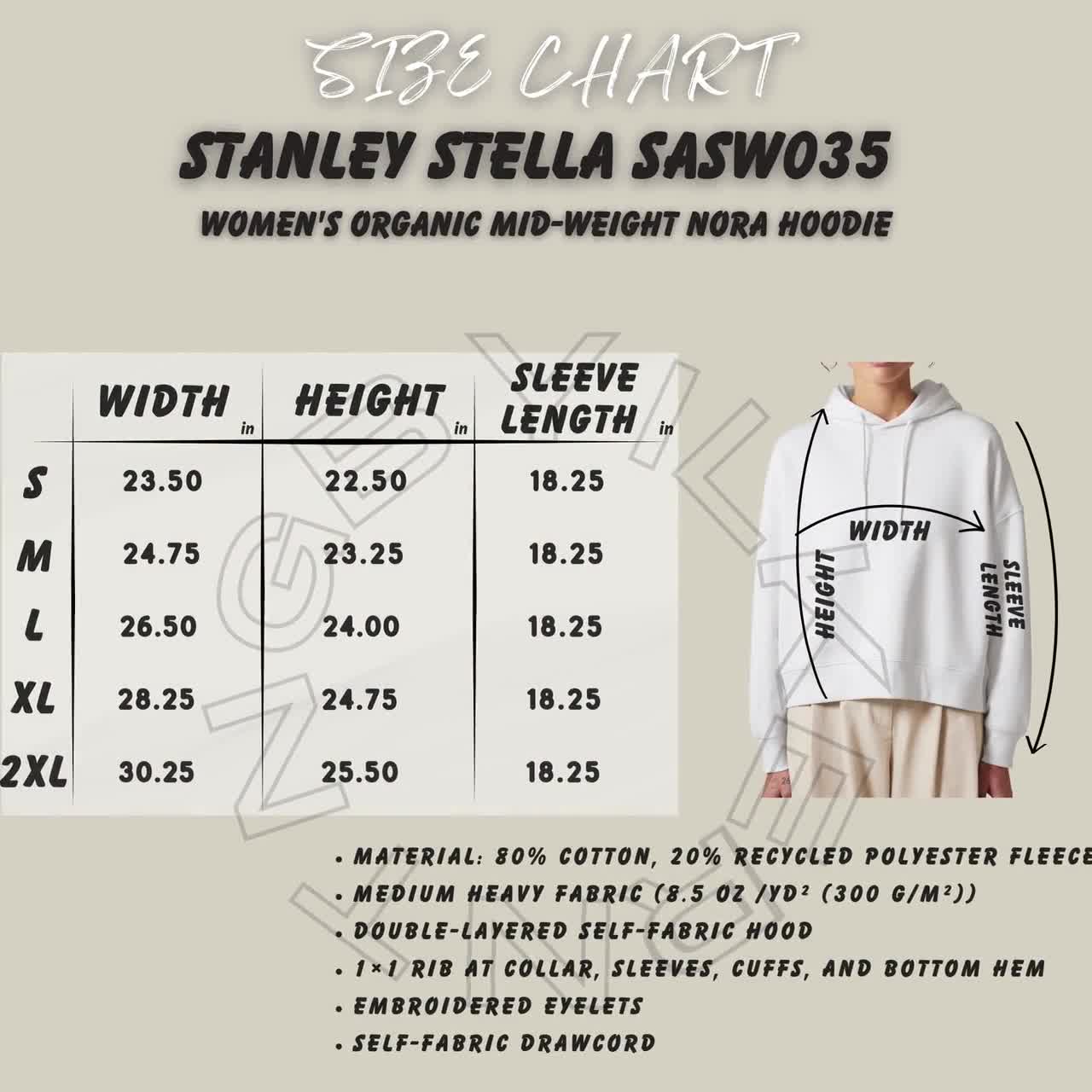 Hoodie Size Chart I Stanley Stella SASW035 Size Chart I Women's