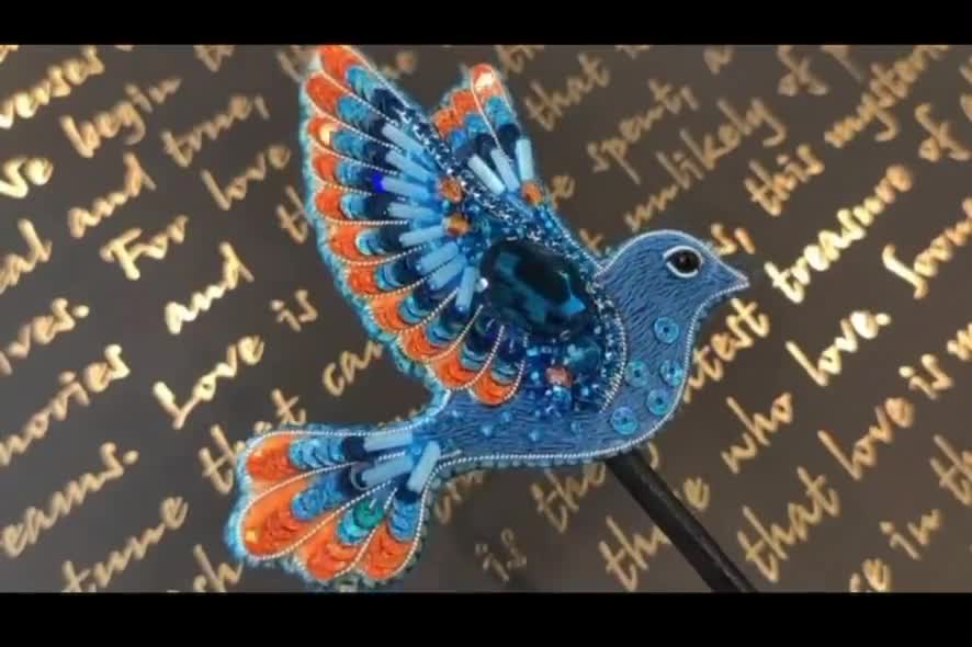 ビーズ刺繍キット 鳥のブローチ、青い鳥の刺繍、DIYビーズブローチ