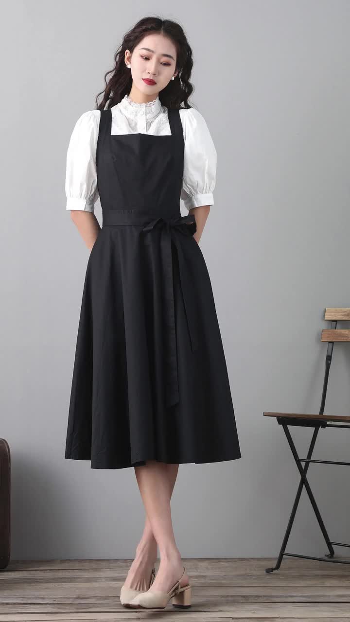 ワンピース Apolina 2025ss / Bessie Pinafore Black Pinafore Dress, Suspender Dress, Midi Dress for Women, Fit