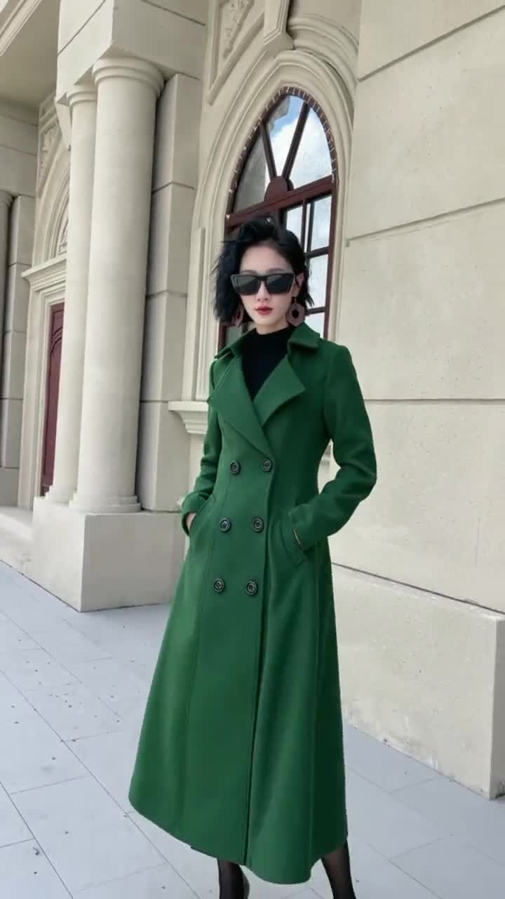 Forest Green Wool Coat: Handmade Double Breasted Winter Coat