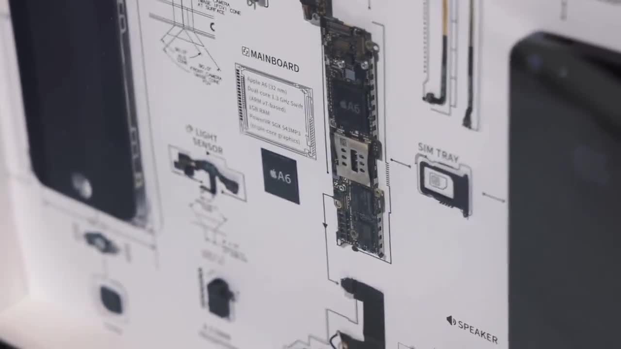 フレーム付き分解iPhoneアート、分解アート、フレーム付きiPhone 5