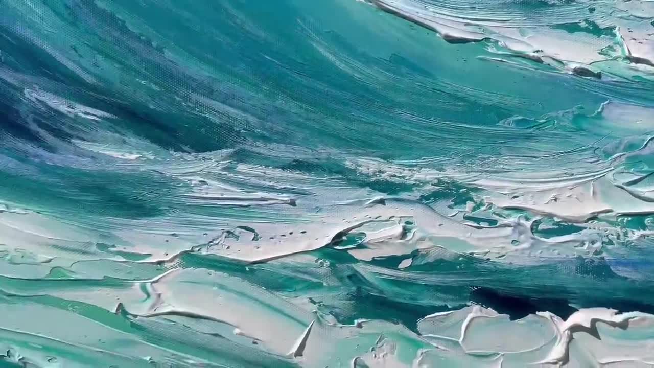 抽象的な油彩画 波と海 3Dフレーム 海の波 油絵 キャンバス 抽象 自然 青い海の波の風景
