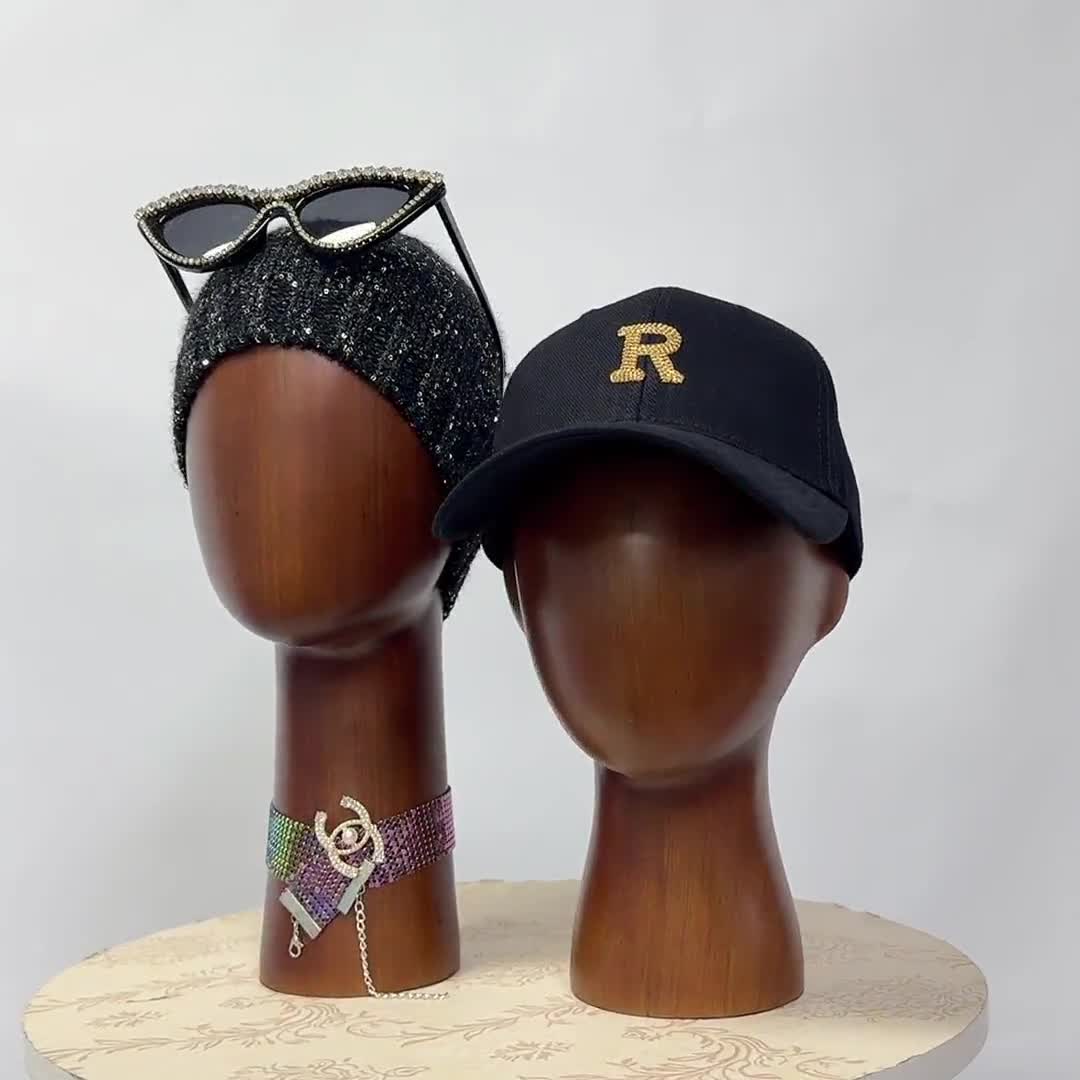 ブラウンウッドヘッドマネキン：ウィッグ＆帽子ディスプレイ（32/37 CM