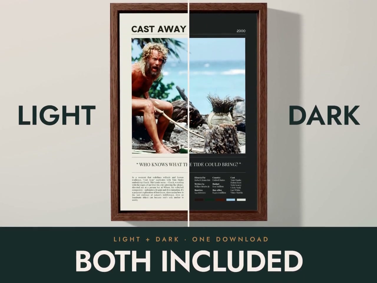 Cast Away Movie Poster (2000), Minimalist Wall Decor, Digital