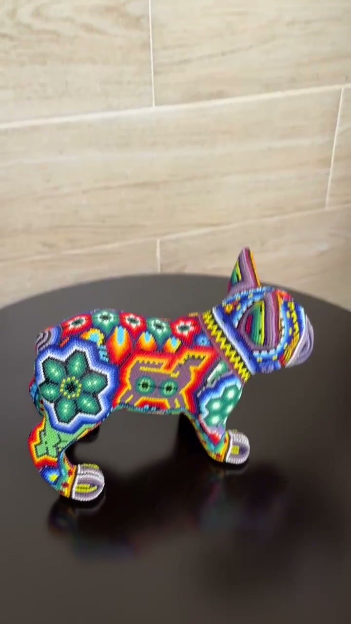 あ*猫様 galcia×BULL ORIGINAL ブルオリジナル　 ANTIC Huichol Beaded French Bulldog Sculpture: Handcrafted Mexican Folk