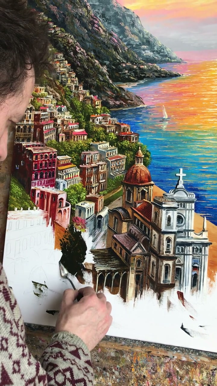 Italy Lemon Tree Oil Painting on Canvas: Colorful Positano Amalfi