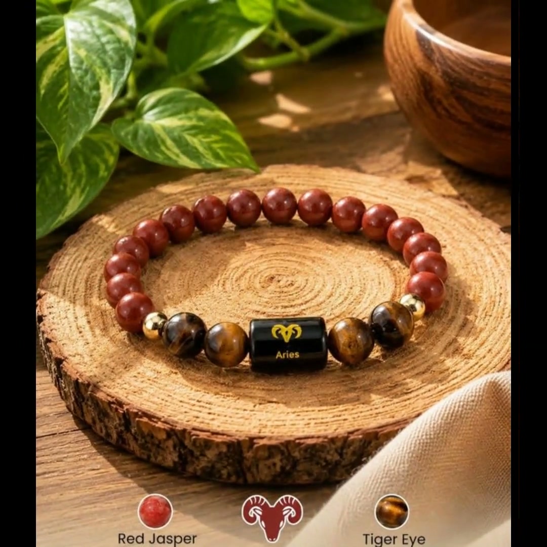 Aries Zodiac Bracelet | Red Jasper Tiger Eye Crystal Bracelet